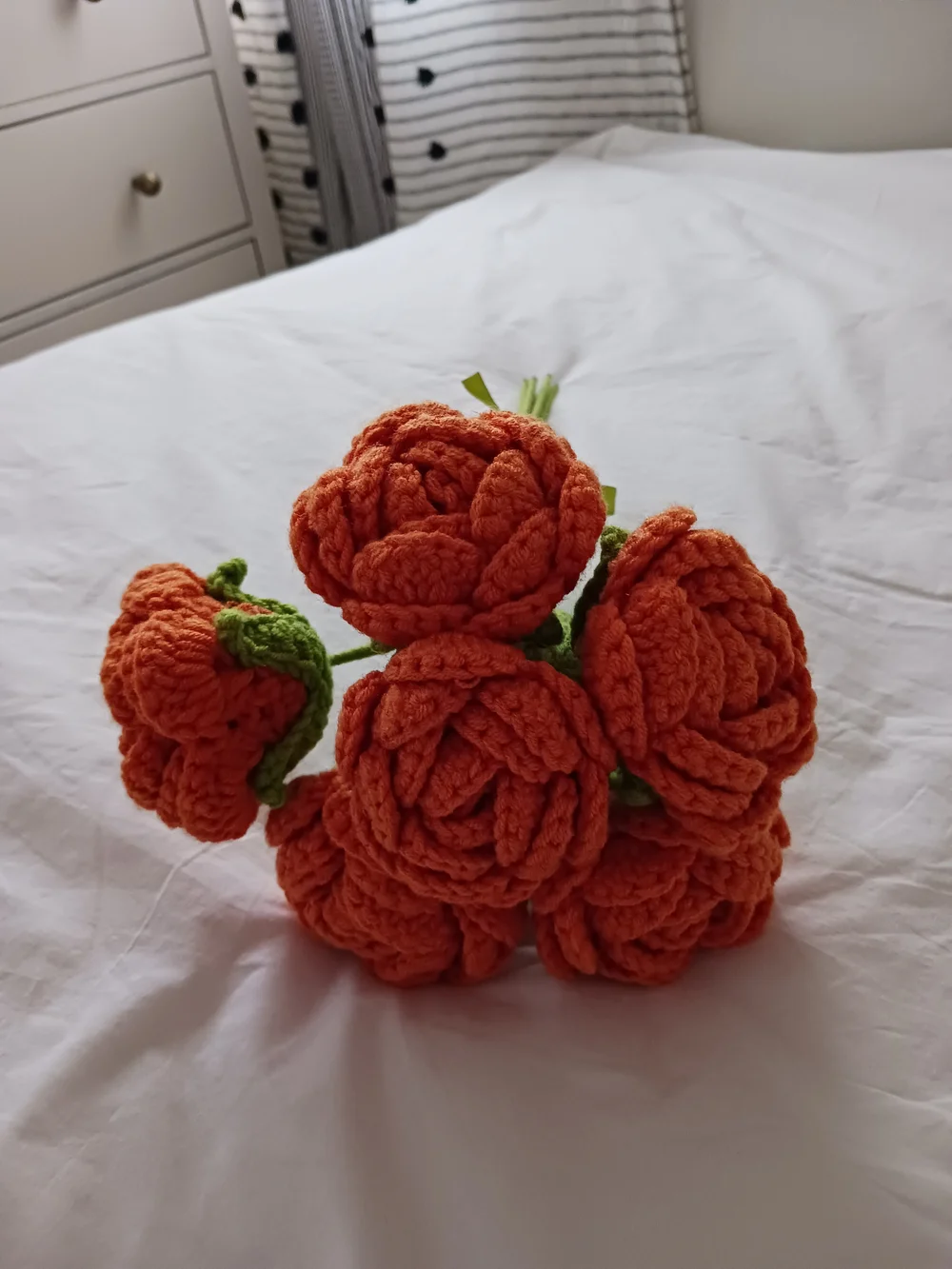 Handcrafted Orange Crochet Flower Bouquet Knit Florals NWOT Boho Farmhouse
